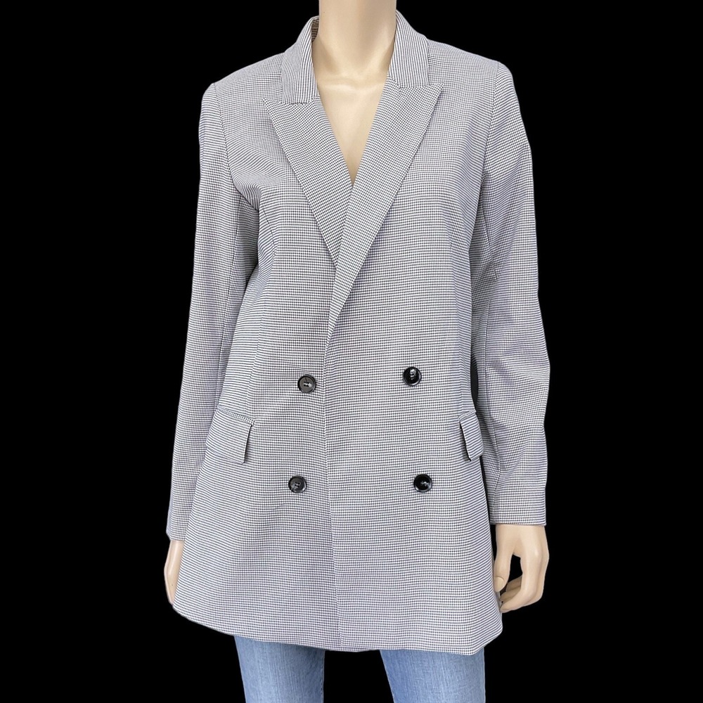 Rachel Zoe Blazer Women Medium Black Long Sleeve Houndstooth Open Lined NWT‎